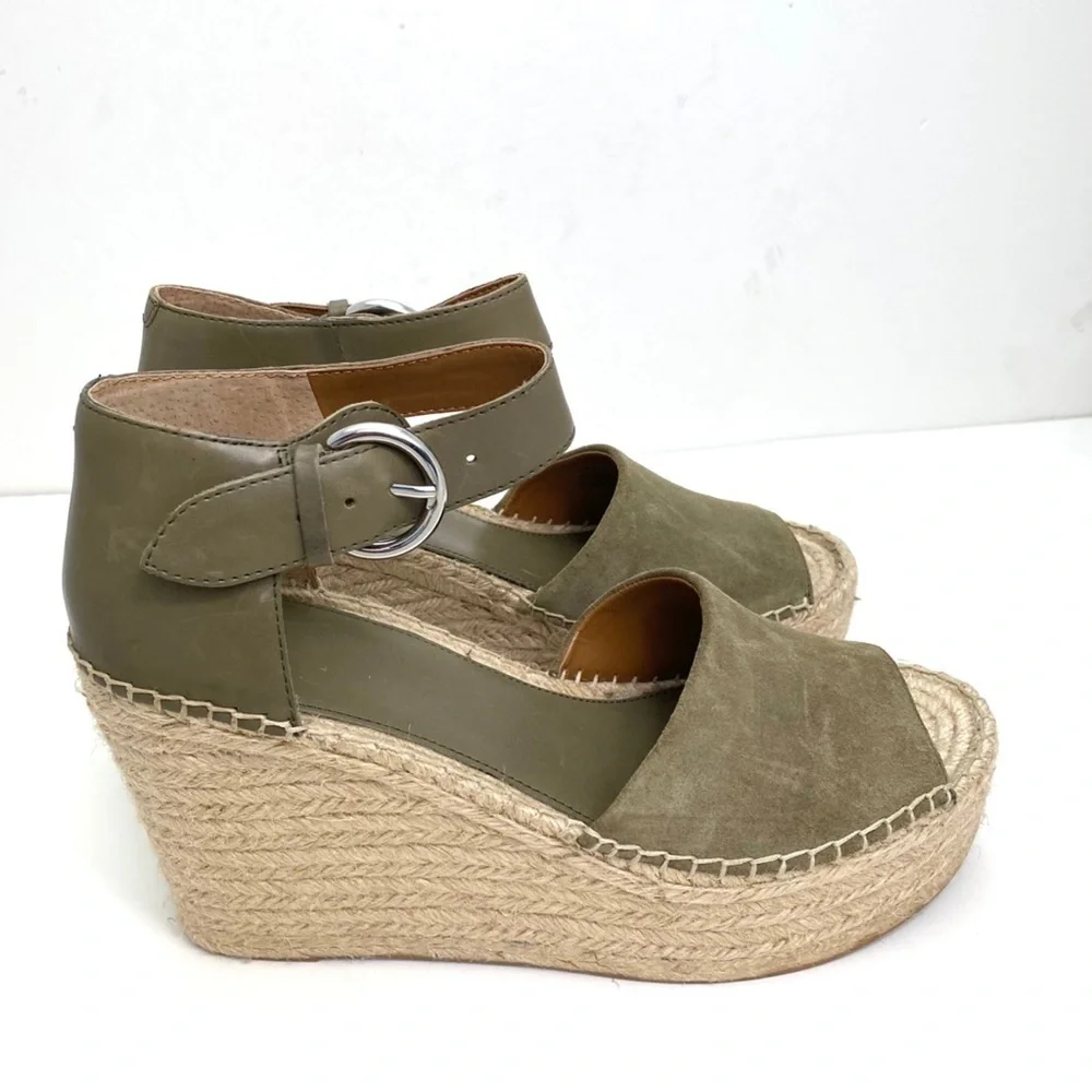 MARC Fisher Mlalida Suede Espadrilles Wedge Sandal in Olive Green Size 11 NWOT